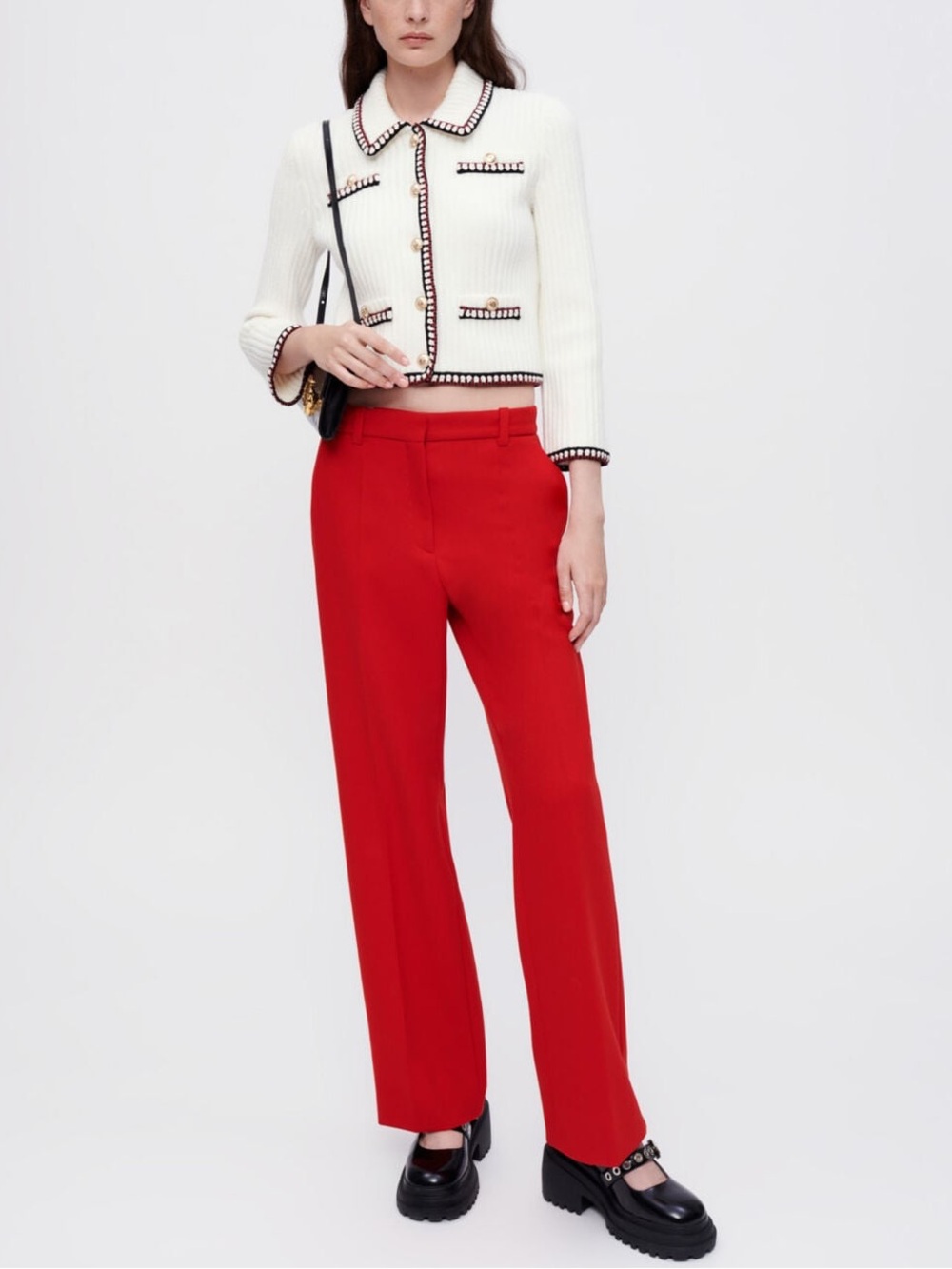 Maje Vibrant Red Wide Straight-Leg Trousers